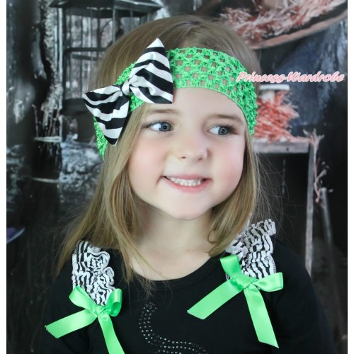 Dark Green Headband & Zebra Satin Hair Bow Clip H946
